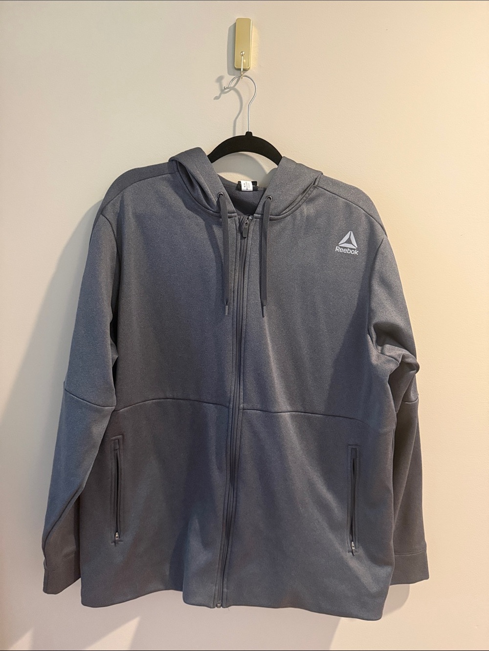 Reebok Men's Gray Zip-Up Hooded Performance Jacket